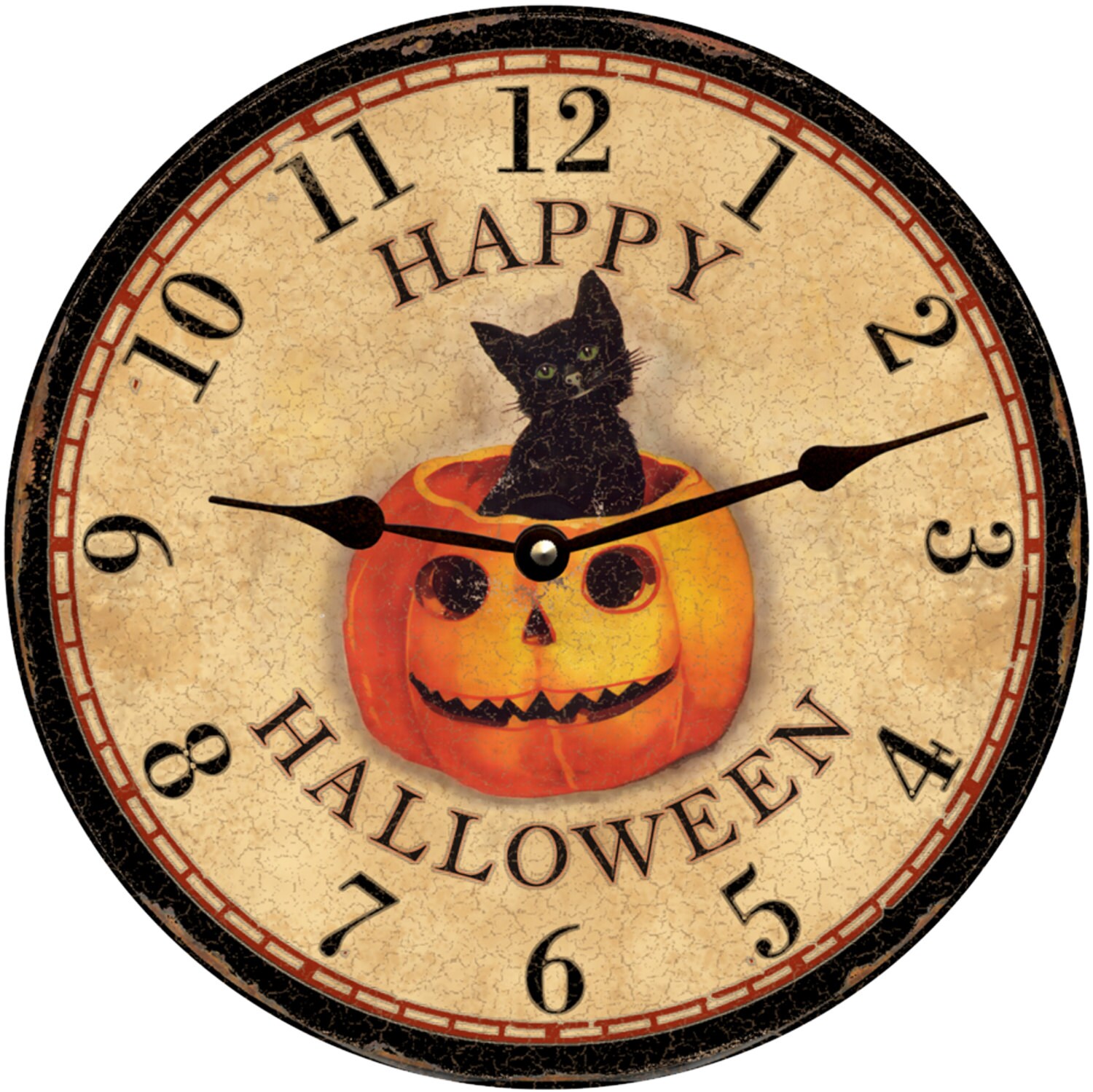 Happy Halloween Wall Clock Orange and Black Halloween Clock Etsy