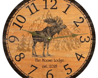 Personalized Moose Wall Clock- Cabin Clock-Lodge Clock