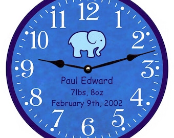 Birthdate Stat Clock- Baby Boy Personalized Gift- Elephant Clock