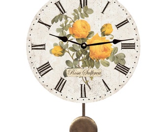 Yellow Rose Pendulum Clock