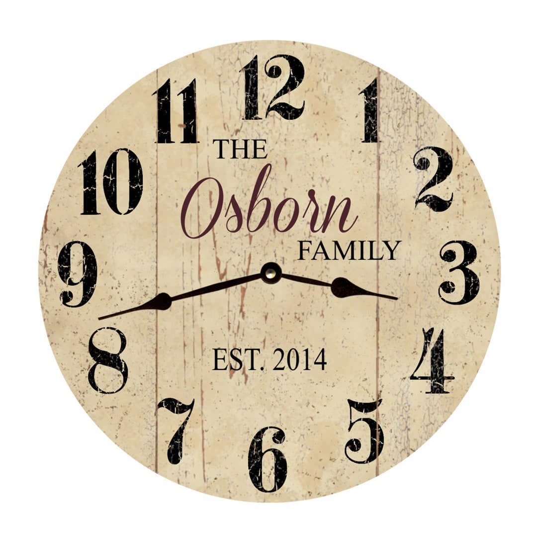 Personalized Family Name Wall Clock Neutral Colored Family Clock Etsy