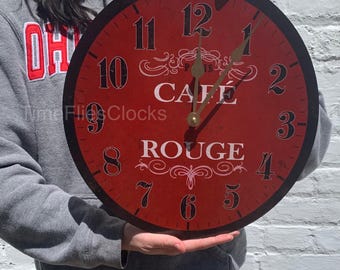フランスをテーマにした壁掛け時計 - カフェ ルージュ クロック - Etsy