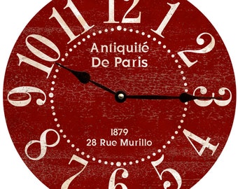 Paris Clock- Antiquite de Paris Clock- Red Clock