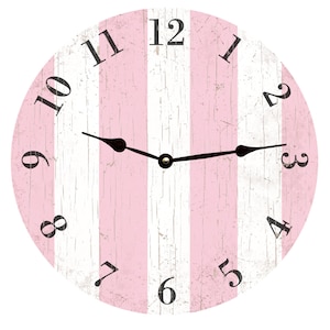 Pink Clock- Pink Striped Clock- Powder Pink Clock