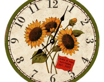 Personalized Sunflower Clock- Sunflower Wall Clock