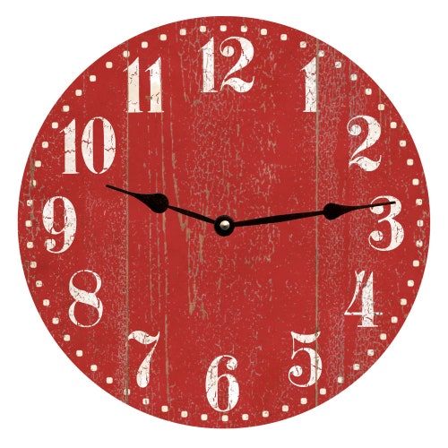 Large Wall Clock French Style Vintage Antique Look Red 23" Big Rustic Wood Face 