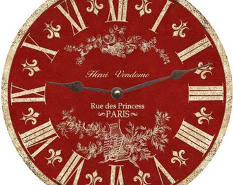 Red Toile Clock- Toile Wall Clock