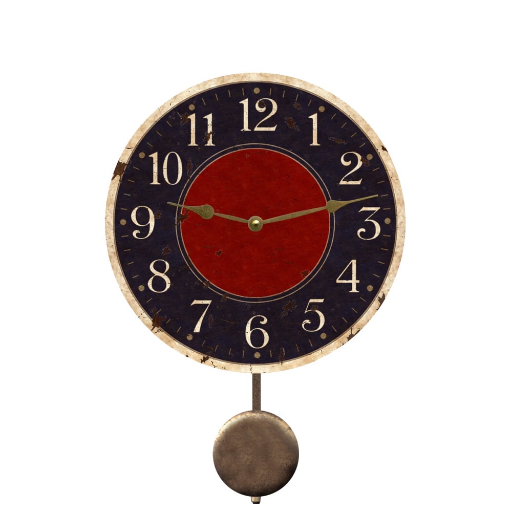 Rustic Wall Clock- Navy Blue and Red Clock - Etsy