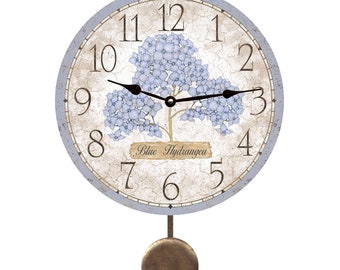 Blue Hydrangea Pendulum Clock