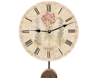 Three Flower Pendulum Clock- Wildflower Clock with Pendulum