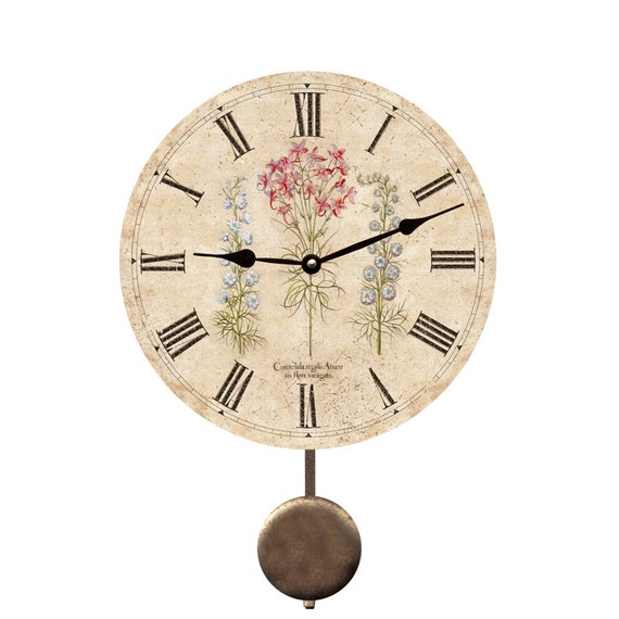 Three Flower Pendulum Clock Wildflower Clock With Pendulum Etsy
