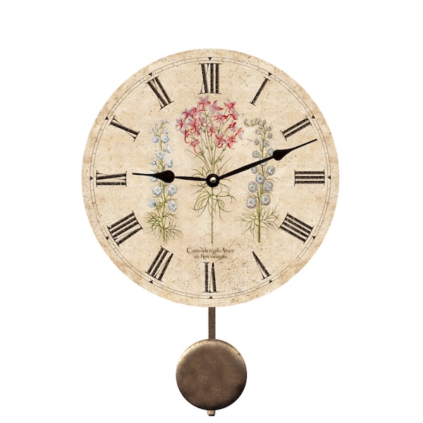 Three Flower Pendulum Clock- Wildflower Clock with Pendulum