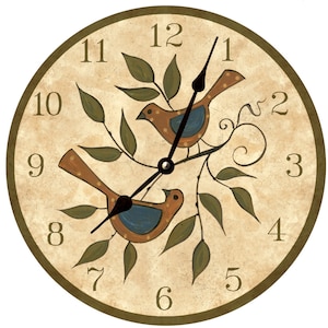 Folk Birds Clock- Birds In A Tree Clock