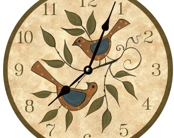 Folk Birds Clock- Birds In A Tree Clock