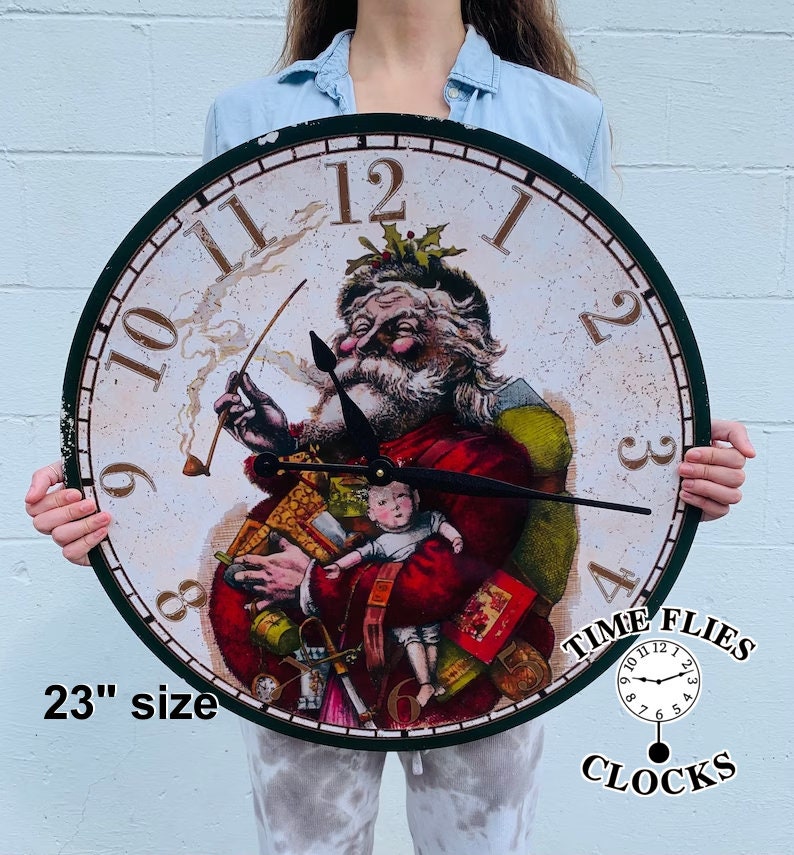 クリスマス時計 - 昔ながらのサンタのクリスマス壁掛け時計 - Etsy 日本