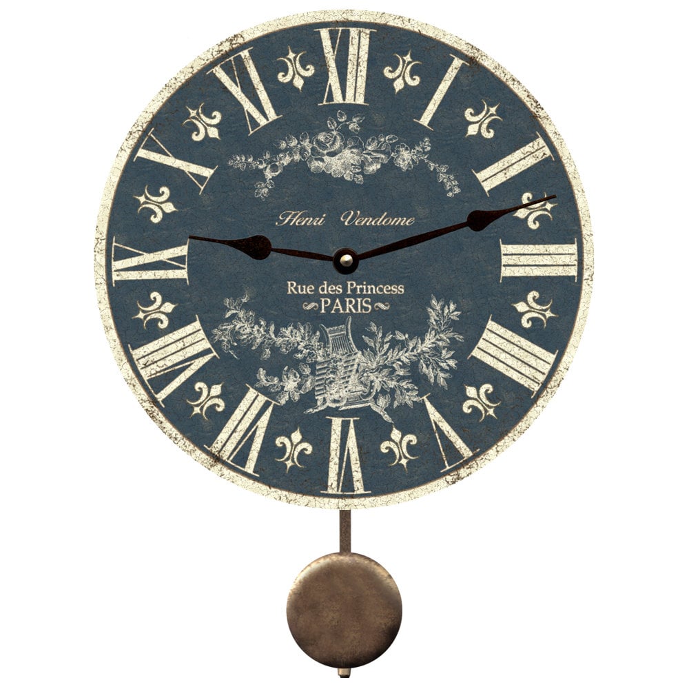 Slate Blue Toile Pendulum Clock - Fleur-De-Lis Clock