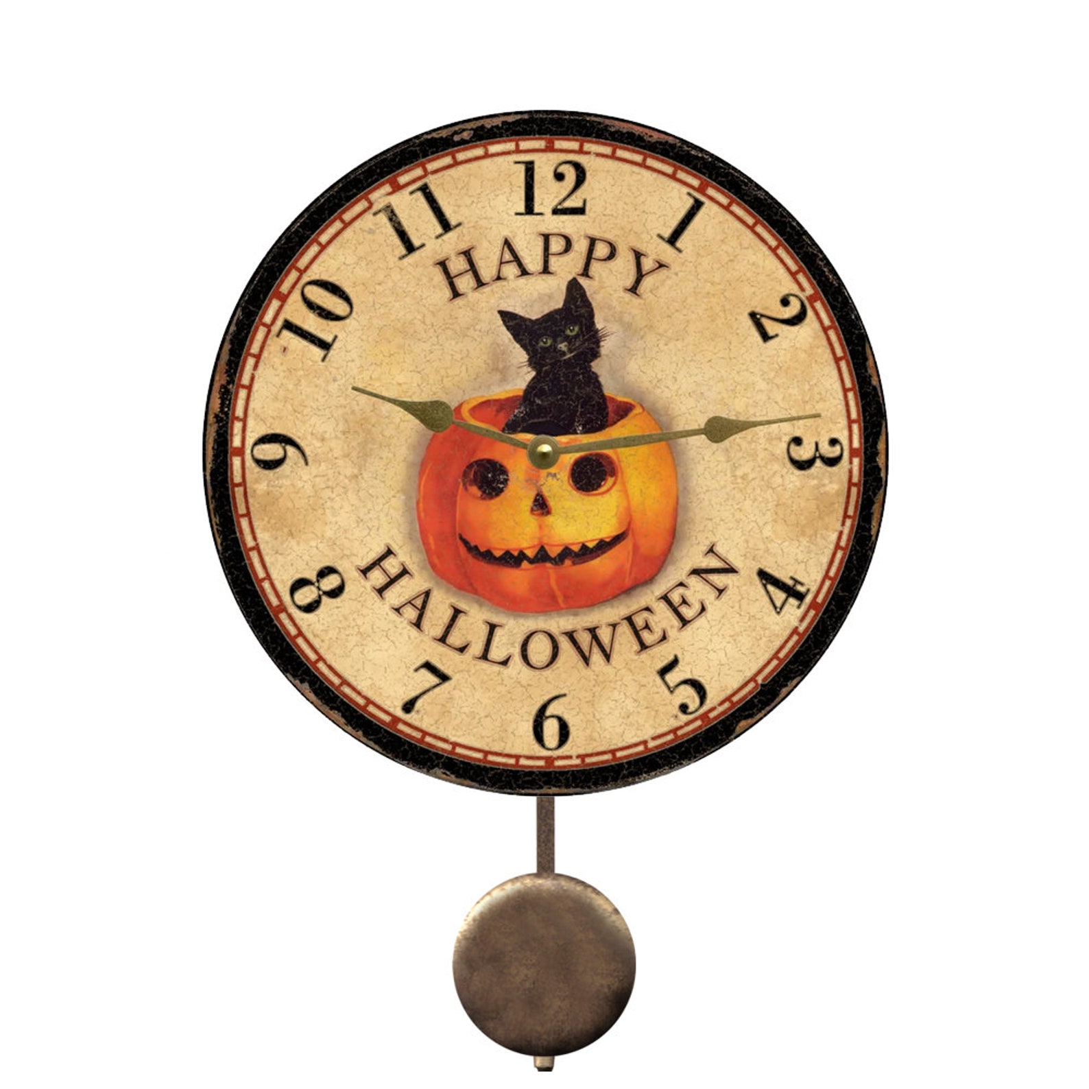 Happy Halloween Wall Clock Orange and Black Halloween Clock Etsy