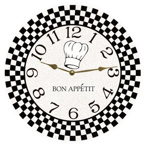 Retro Kitchen Clock- Bon Appetit Black and White Checks