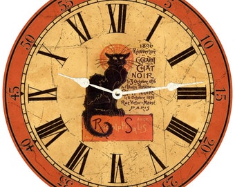 Chat Noir Clock- Halloween Clock- Black Cat Clock