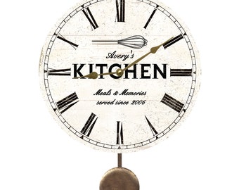 Personalized White Kitchen Clock- Kitchen Pendulum Clock