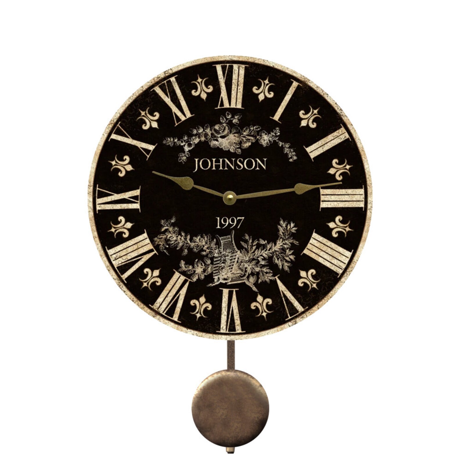 Personalized Wall Clock Personalized Black Toile Clock Etsy