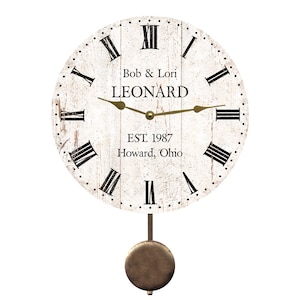 White Rustic Pendulum Clock- Wedding Clock