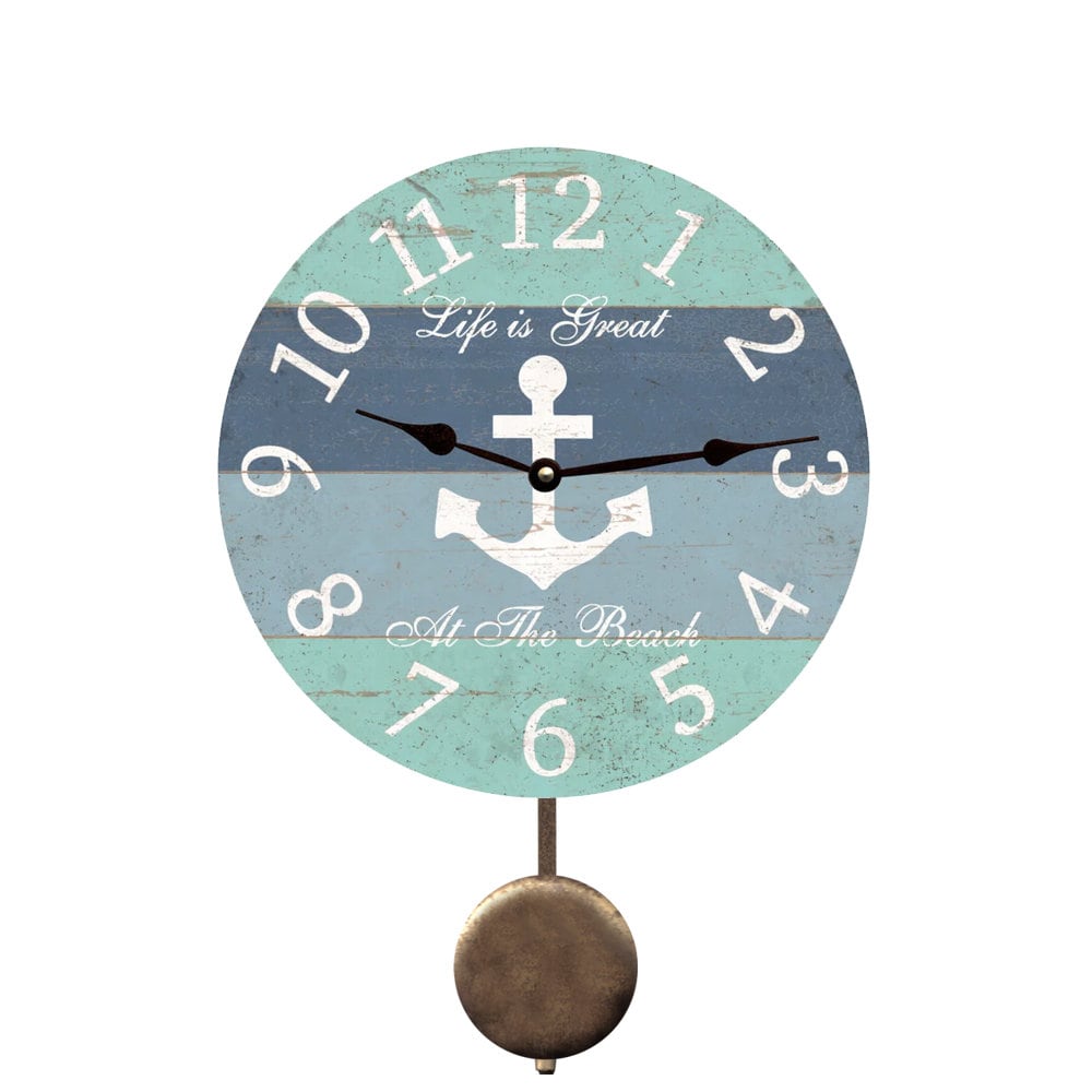 Beach Hut design 11" large ceramic  wall clock gift  boxed seaside nautical 