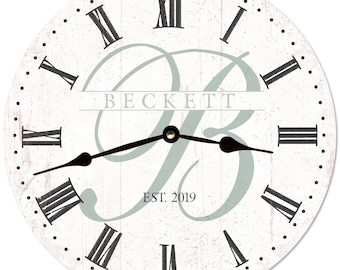 Monogram Clock- Personalized Monogram Clock- White Monogram Clock