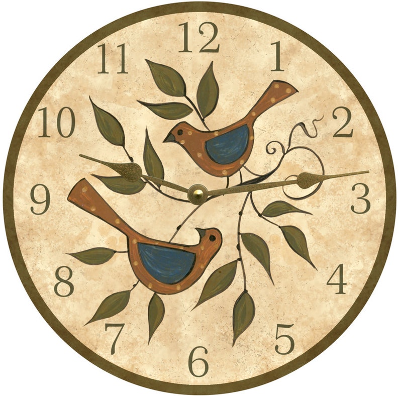 Folk Birds Clock Birds in A Tree Clock Etsy