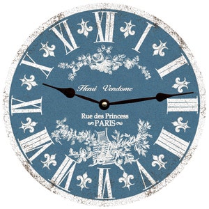 French Clock- Light Blue Toile Paris Clock