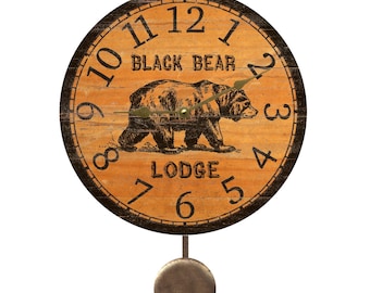 Unikatowy zegar wahadłowy z czarnym niedźwiedziem