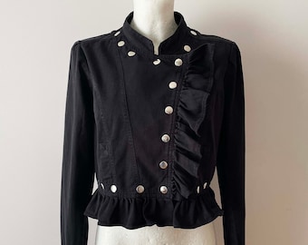 Vintage Ruffle Steampunk Blazer - Fitted Black Jacket, Size Small