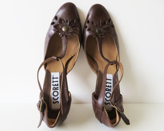 US 5 Brown Mary Janes Genuine Leather Ankle Straps Shoes Chocolate Brown Women's High Heel Summer Pumps Made in Italy UK 2.5 EUR 35