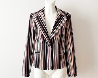 Vintage Striped Blazer: Lightweight Purple Black Jacket, Size Small