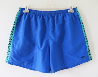 Vintage ARENA Blue Jogger Shorts: Elastic Waist Swim Trunks (XXL)