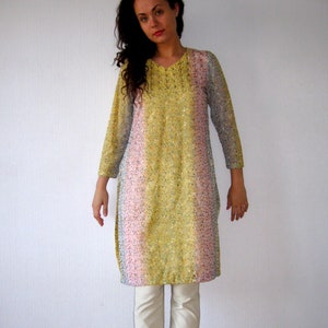 Vintage Embroidered Kaftan Dress: Floral Organza Tunic, Bohemian Medium