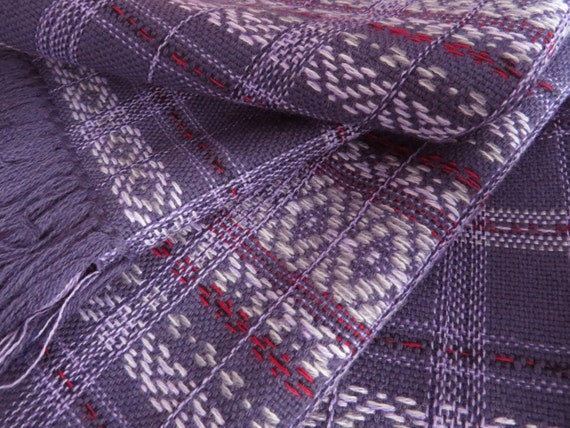 Vintage 80s Purple Wool Scarf Nordic Handwoven Sc… - image 5
