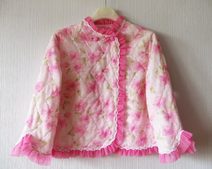1970's Vintage Quilted Bed Jacket Floral Pink Nylon Etsy