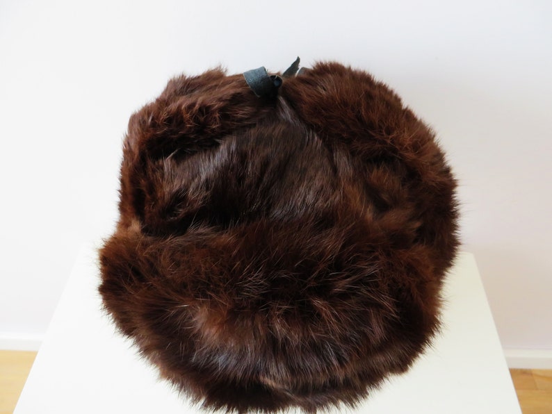 Ushanka Hat Ear Flaps Trapper Trooper Rabbit Fur Winter Hat Soviet Vintage 70s Chocolate Brown Traditional Russian Winter hat Gift for Her