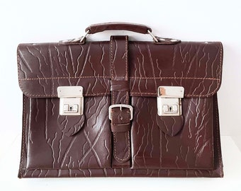 60s Original leather satchel, Leather briefcase, brown journal case, retro laptop bag, document case, business file notebook bag