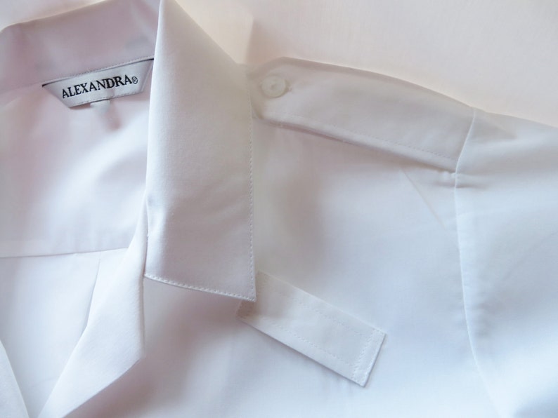 White Uniform Shirt Women/'s Military Blouse Shoulder Epaulettes Short Sleeve Shirt Cotton blend Summer Shirt Uniform Blouse Size Large