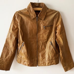 Chaqueta de cuero marrón, blazer de mujer de cuero genuino con cremallera, abrigo corto de cuero real, chaqueta de moto, traje de chica motera rockera