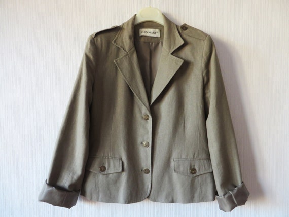 Beige Gray Blazer Linen Blend Blazer Military Style Jacket | Etsy