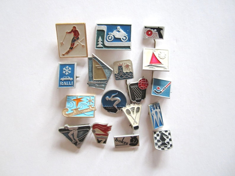 Set of 17 Vintage Sports Pins Soviet vintage badge Rare Sports Etsy