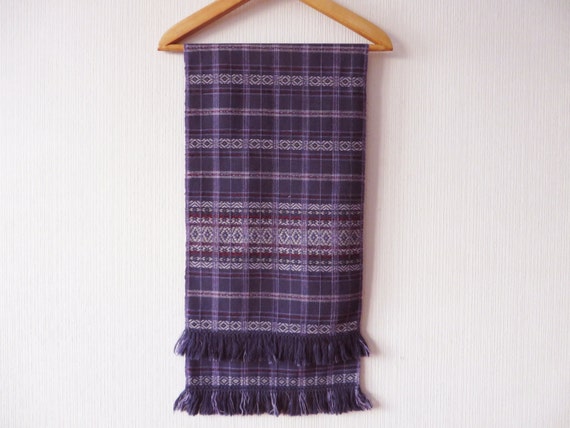 Vintage 80s Purple Wool Scarf Nordic Handwoven Sc… - image 3