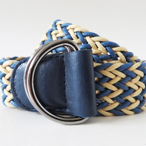 Vintage Braided Cotton Belt: Navy & Beige Boho Waist Belt
