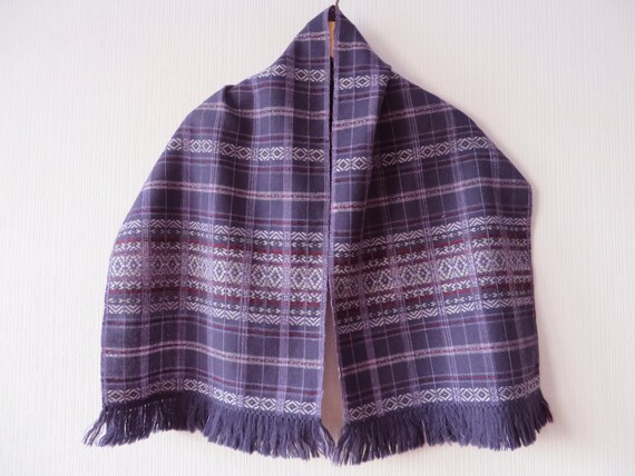 Vintage 80s Purple Wool Scarf Nordic Handwoven Sc… - image 4