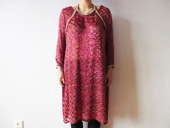 Marsala Kaftan Dress Sheer Burnout Silky Vine Red Caftan Long | Etsy