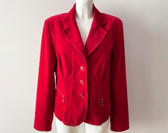 Blazer en velours pour femme, veste de cérémonie rouge vif BETTY BARCLAY, blazer ajusté en velours à manches longues, tenue de bureau, veste de costume doublée, grand