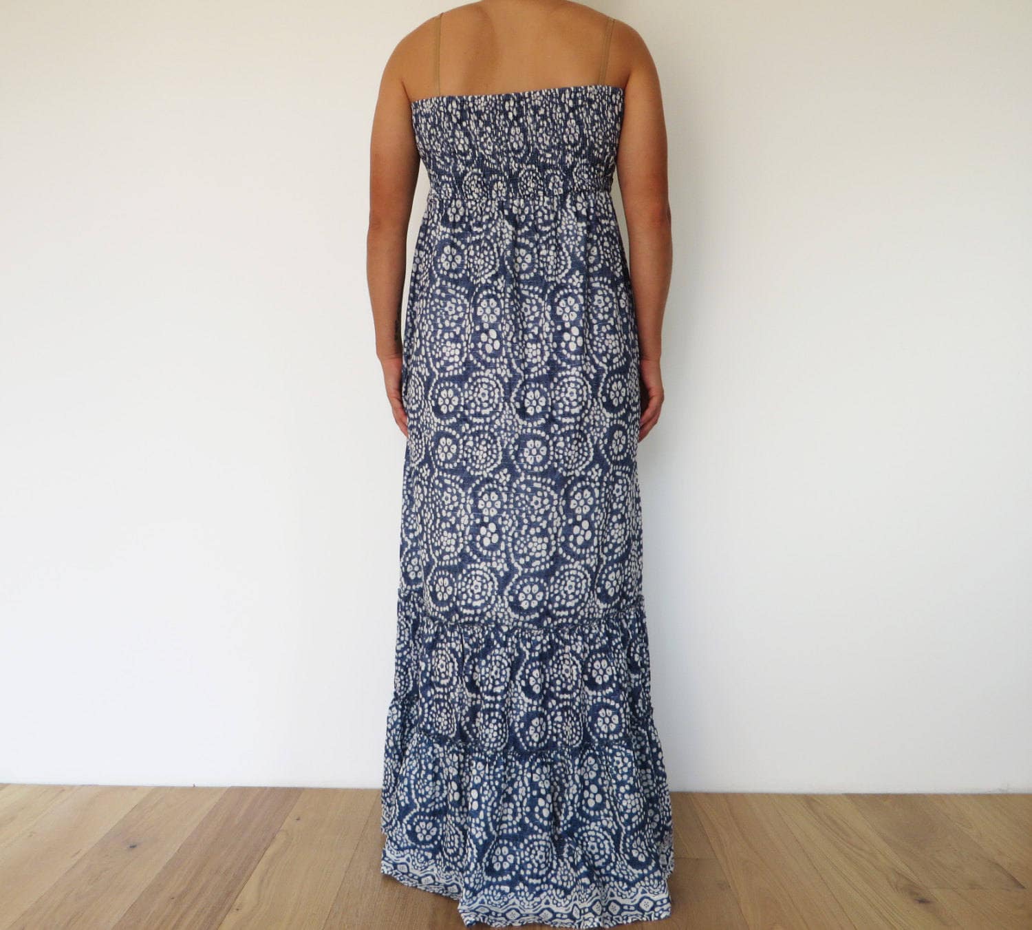 Maxi Summer Dress Strapless Dress Long Cotton Dress Elastic Etsy